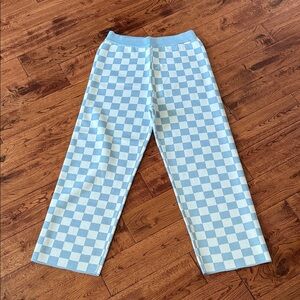 OAK + FORT Light Blue and White Checkered Pants